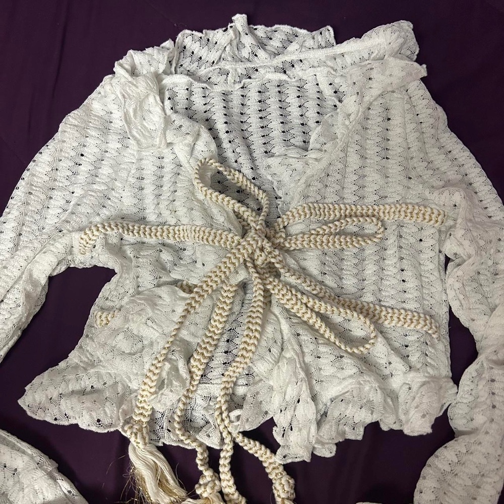 y2k tinsel lace tie front top - Picture 2 of 3